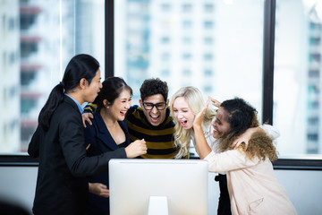 Fototapeta premium A group of business people are enjoying the success of doing business