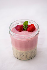 Chia pudding and strawberry smoothie with strawberries