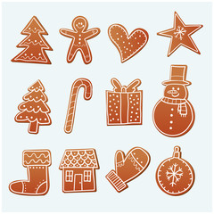 Hand drawn Christmas gingerbread cookies - Ilustración