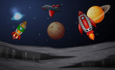 Naklejka premium The spaceship flying in outer space