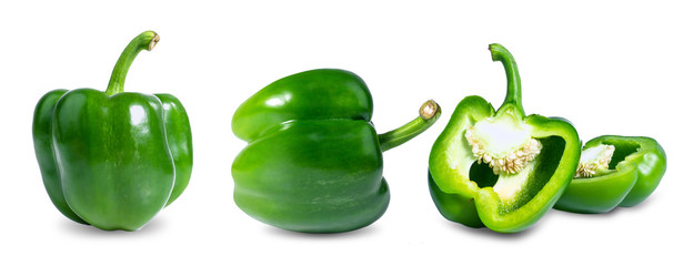 Green Fresh vegetables sweet Peppers isolated on white background