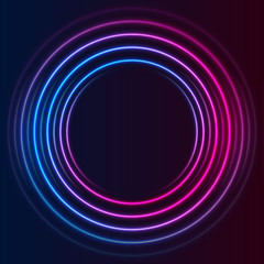 Blue and purple neon circles abstract futuristic hi-tech background. Vector design