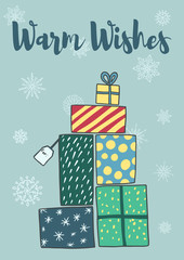 PrintVector postcard with cute christmas characters and elements. Doodle illustration. Winter holidays cards, posters, t shirt print