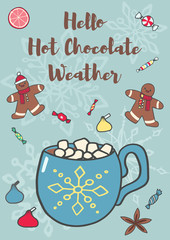 PrintVector postcard with cute christmas characters and elements. Doodle illustration. Winter holidays cards, posters, t shirt print