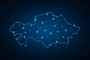 Map of Kazakhstan. Wire frame 3D mesh polygonal network line, design sphere, dot and structure. communications map of Kazakhstan. Vector Illustration EPS10. - Vector