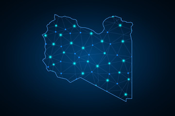 Map of Libya. Wire frame 3D mesh polygonal network line, design sphere, dot and structure. communications map of Libya. Vector Illustration EPS10. - Vector