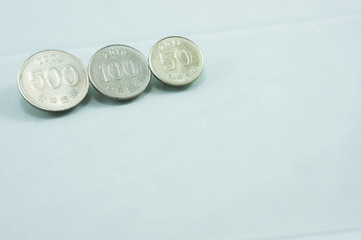 Japanese yen coins. Currency of Japan.  image for background, wallpaper and copy space. Japan business and financial.