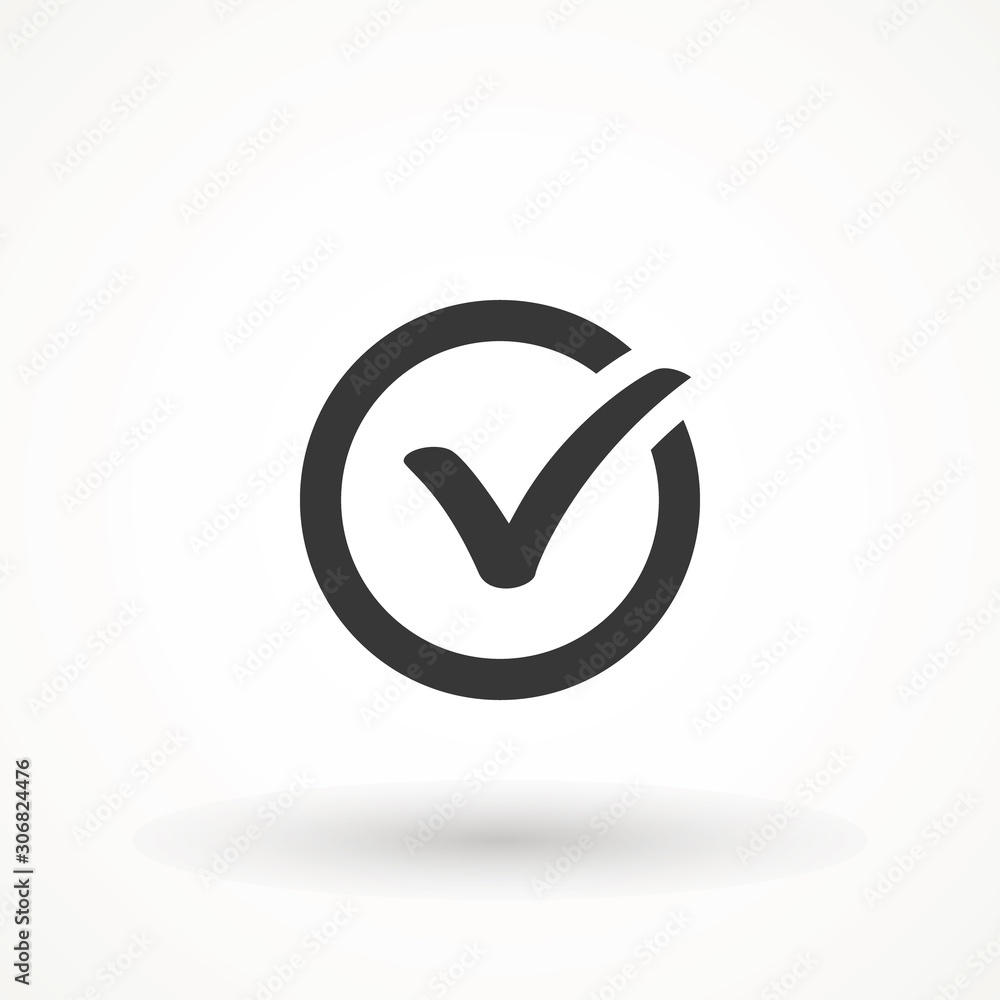 Poster tick sign. checkmark ok icon, simple mark graphic design. circle symbol yes button for vote, check b