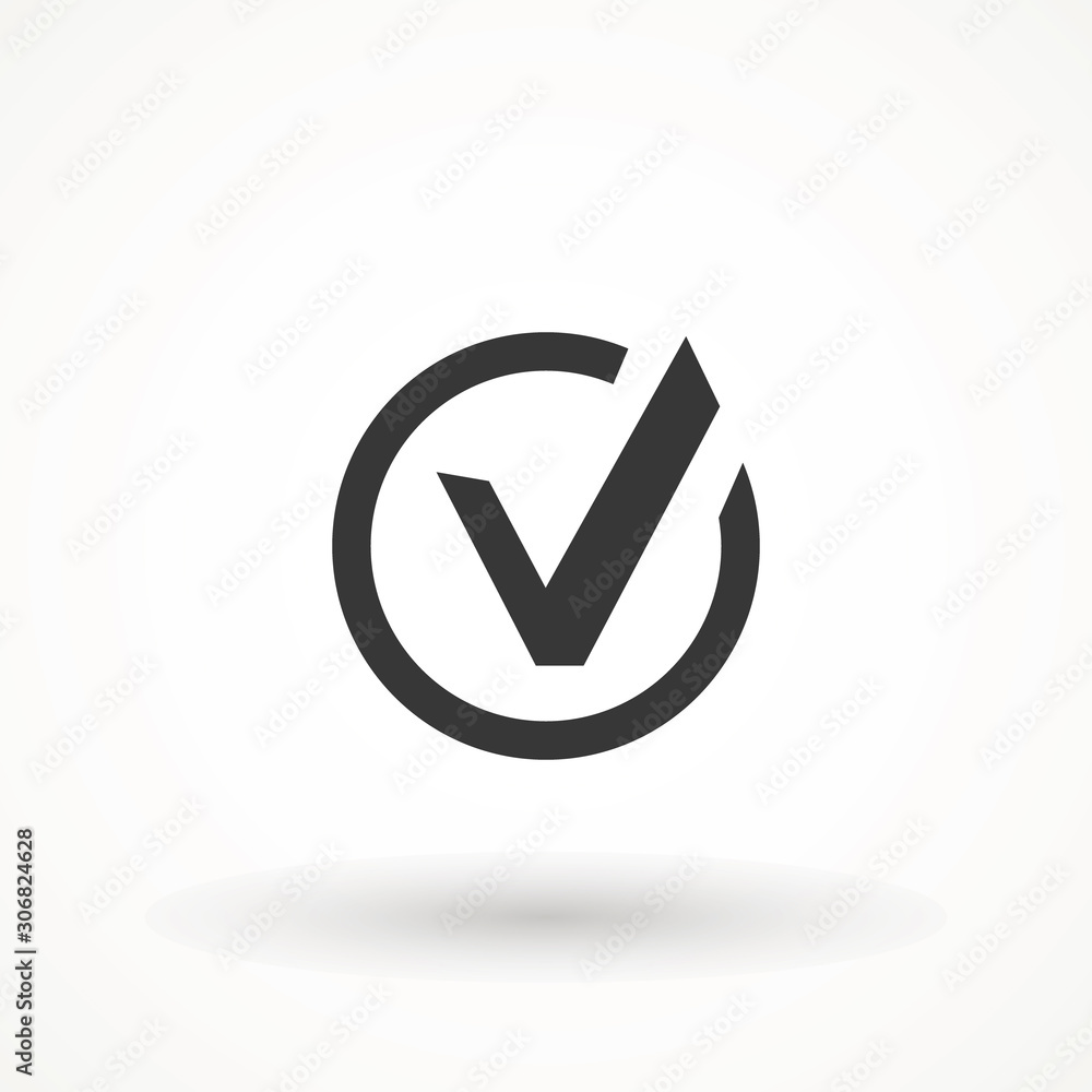 Poster tick sign. checkmark ok icon, simple mark graphic design. circle symbol yes button for vote, check b