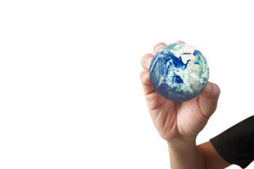 Globe ,earth in human hand, . Earth image provided by Nasa