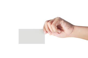 Hand holding virtual card with your. Isolated