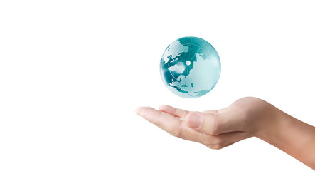 Globe ,earth in human hand, . Earth image provided by Nasa
