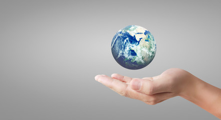 Globe ,earth in human hand, . Earth image provided by Nasa