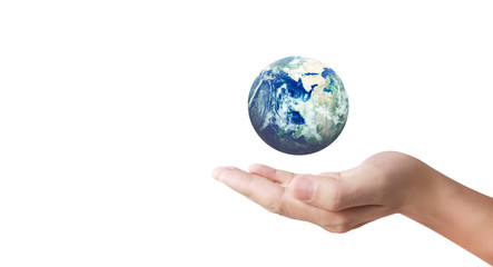 Globe ,earth in human hand, . Earth image provided by Nasa