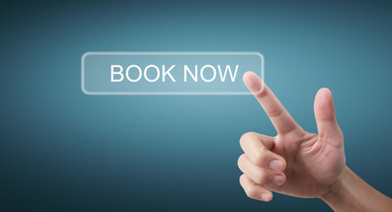 Hands touching button screen interface