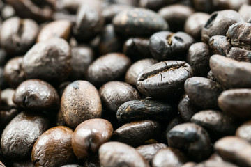 roasted coffee beans, can be used as a background.Mixture of different kinds of coffee beans. Coffee Background.