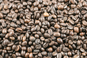 roasted coffee beans, can be used as a background.Mixture of different kinds of coffee beans. Coffee Background.