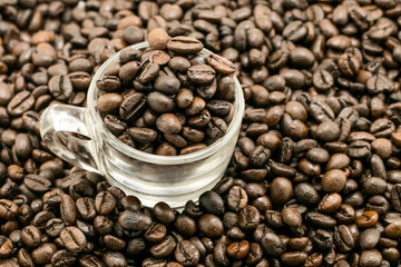 roasted coffee beans, can be used as a background.Mixture of different kinds of coffee beans. Coffee Background.