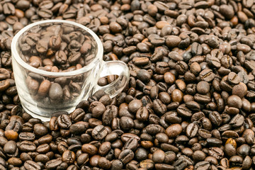 roasted coffee beans, can be used as a background.Mixture of different kinds of coffee beans. Coffee Background.