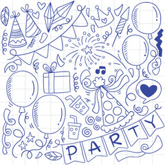 hand drawn party doodle happy birthday Ornaments background pattern Vector illustration