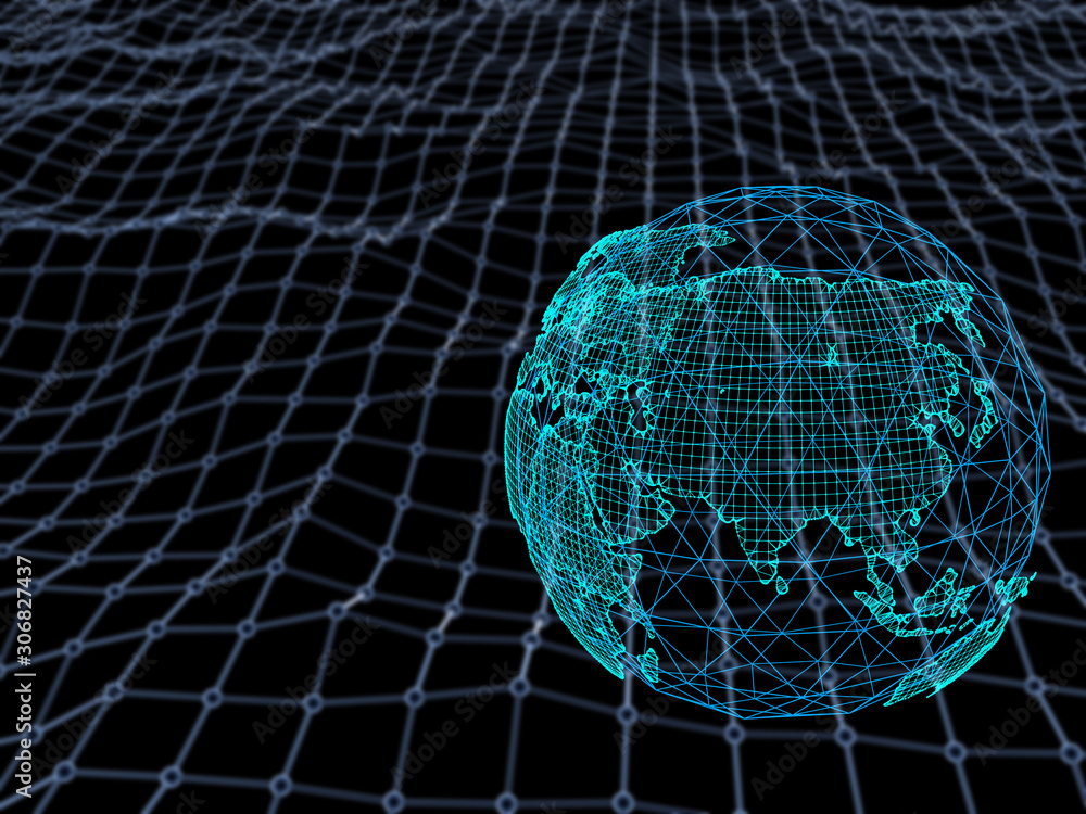 Poster blockchain network connection concept digital network,earth image provided by nasa.elements of this 