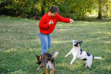 Woman and his dogs.