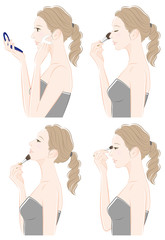 メイクをしている女性のイラスト