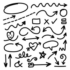 Hand drawn arrow vector icons set. sketch arrow design for business plan and education.