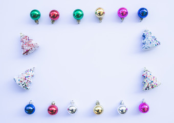 Christmas composition. Gifts, fir tree branches, red decorations on white background. top view, copy space