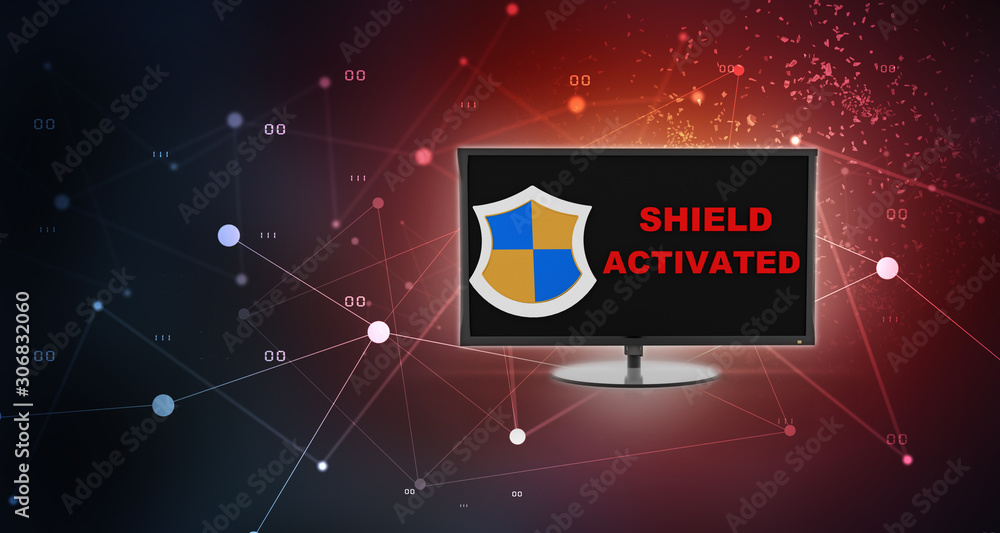 Aufkleber 3d rendering computer network with shield
