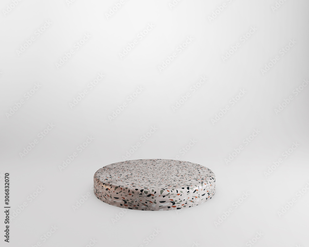 Poster copy space 3d rendering in white studio with terrazo stage for products