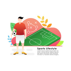 Football or soccer player vector illustration. Abstract Football player  Simple Flat vector illustration template Graphic Design. Football Sport Lifestyle design isolated on white background.