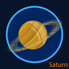 Planet Saturn in flat design style, dark background, vector