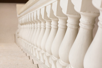 white Baroque balustrade, stack of balustrade. perfect marble pillar with perspective line.image for baackground, wallpaper,copy sapce and back drop.