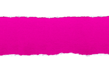 White paper with torn edges isolated with a bright pink color paper background inside. Good paper texture