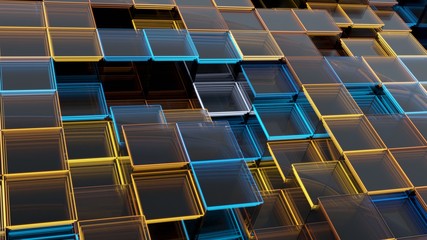 Abstract background of glass cubes with luminous edges