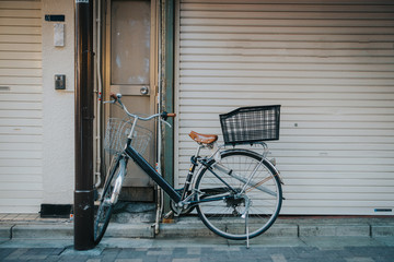 Bicycle parked on the sidewalk, Japan classic bicycle parking