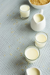 Fresh rice milk drink. Healthy nutritious vegetable milk. Homemade dairy themes