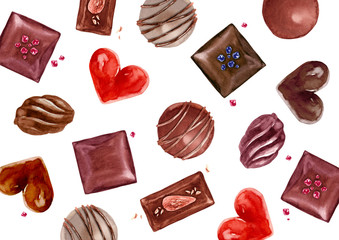 バレンタイン チョコレート 背景 水彩 イラスト Wall Mural Tada