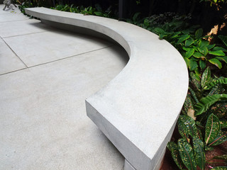 Concrete bench in the exterior of the house