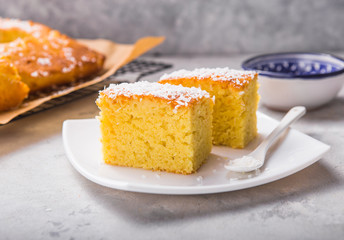 Revani. sweet semolina pastry, traditional turkish dessert