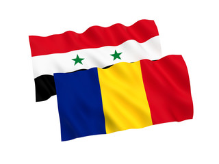 Flags of Romania and Syria on a white background