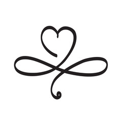Love heart In the sign of infinity. Sign on postcard to Valentines day, wedding print. Vector calligraphy and lettering illustration isolated on a white background
