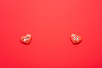 Valentines Day red background with hearts in love.
