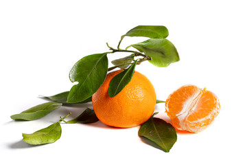Mandarin with slices on a white background. Beautiful fruit.