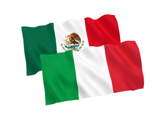 Flags of Italy and Mexico on a white background