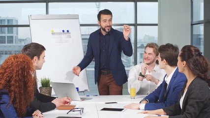 Business appointment at office space. Young Boss reading out her prepositions and plans.