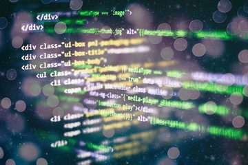 Abstract computer script about big data and blockchain database. Software developer programming...