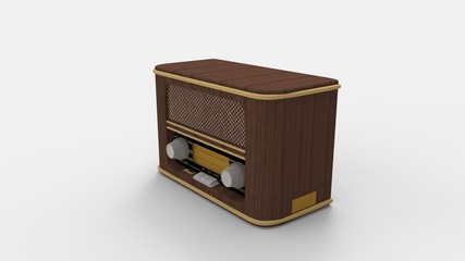 3d rendering of a brown vintage radio tuner isolated in studio background
