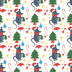 Christmas mouse seamless pattern winter vector.
